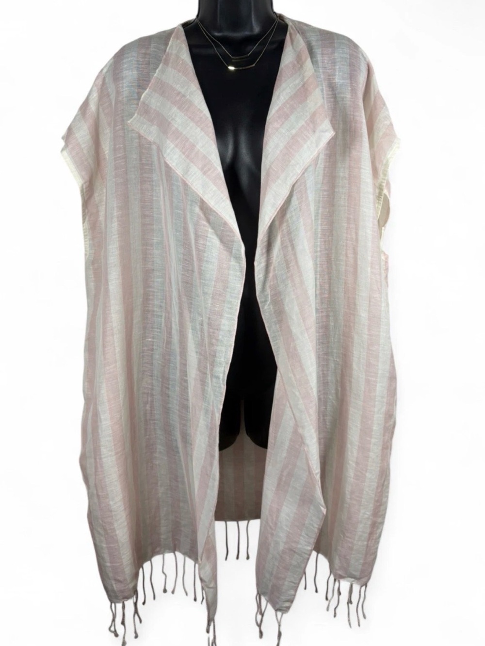 J. Crew linen blend beach cover poncho Lightweight Pink & White Striped